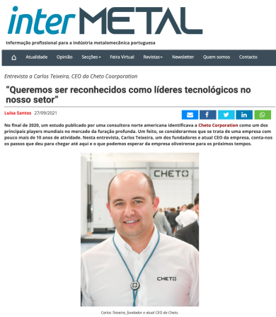 Artigo interMetal: Entrevista a Carlos Teixeira, CEO da Cheto Corporation